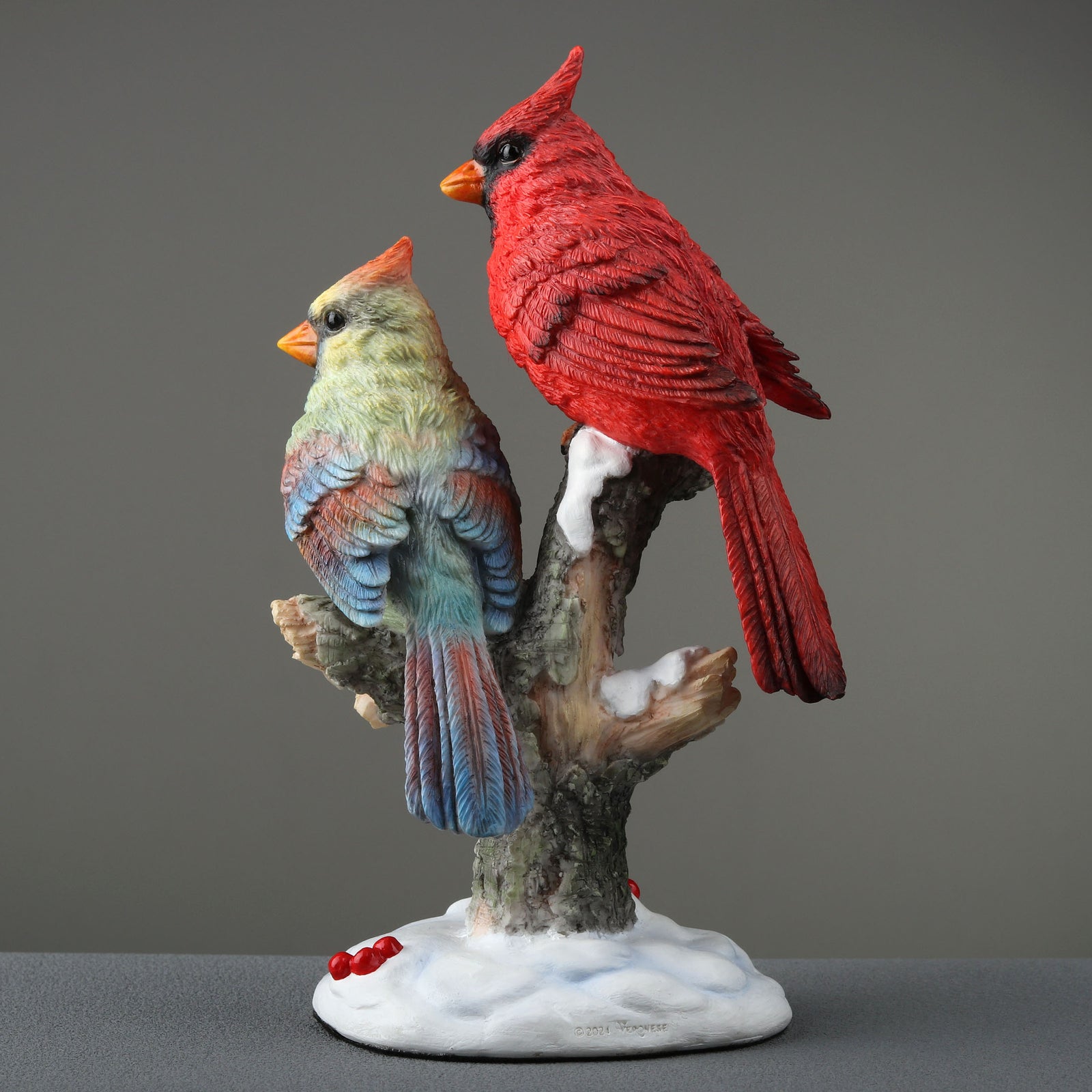 Cardinal Couple on Snowy Branch | Statue of Love, Hope & Nature’s Beauty
