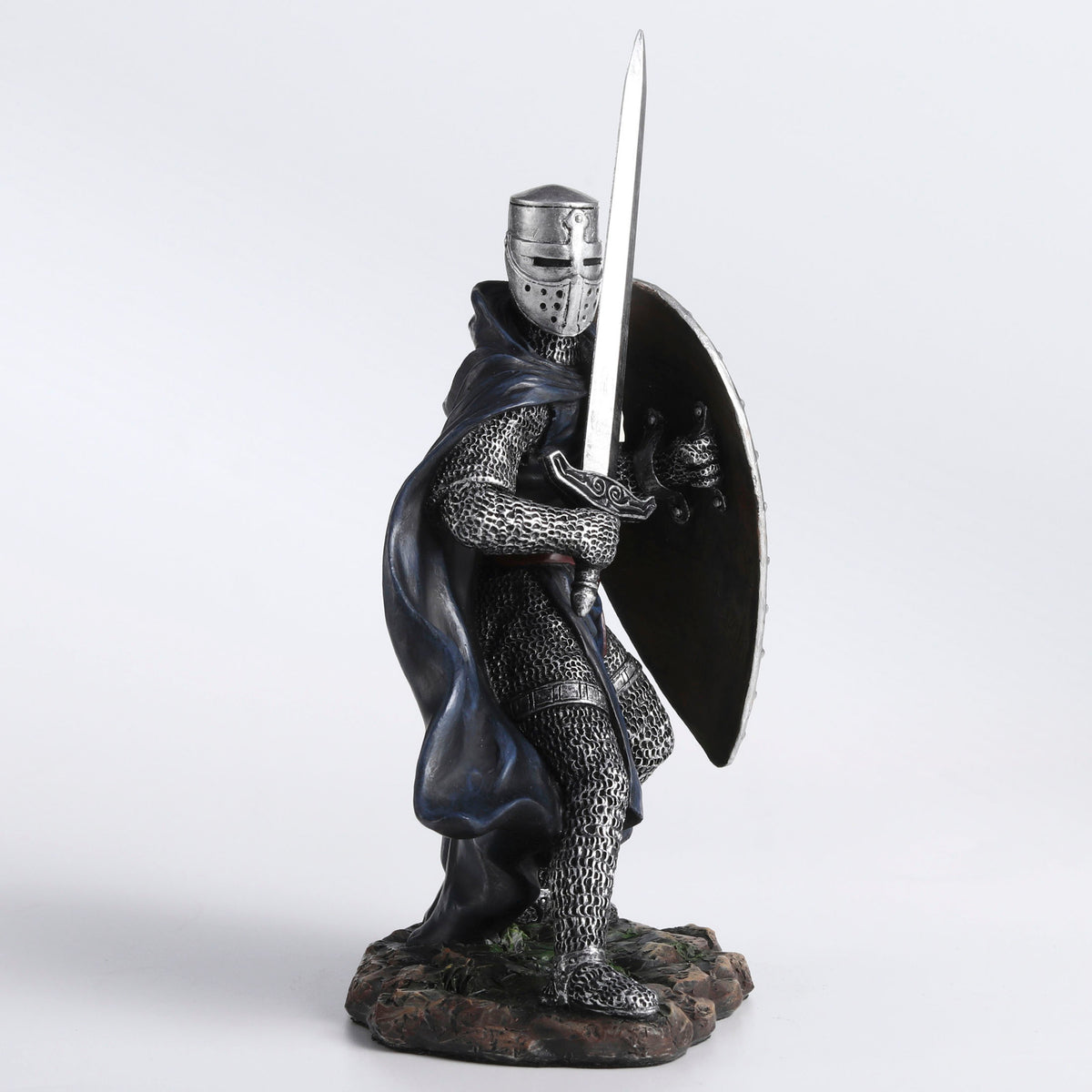 Knights Hospitaller Sword & Shield Statue - Medieval Templar Warrior in Black