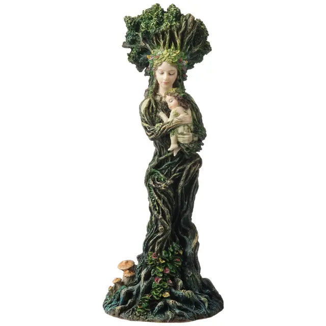 Mother Nature Gaia Statue – Greek Earth Goddess with Baby | Polystone Great Mother Figurine, 8⅜" Tall