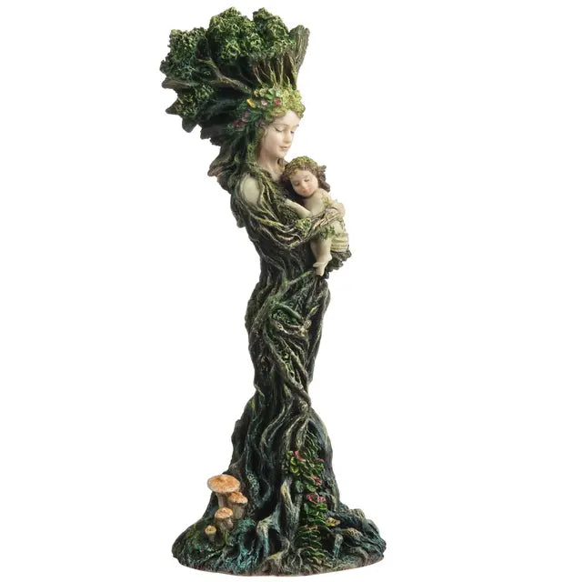 Mother Nature Gaia Statue – Greek Earth Goddess with Baby | Polystone Great Mother Figurine, 8⅜" Tall