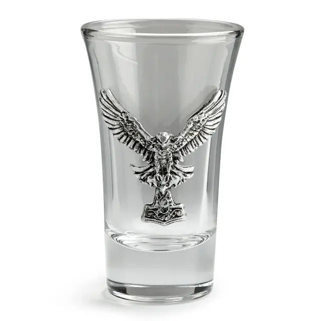 Viking Hawk Shot Glass with Mjölnir | Norse Glass