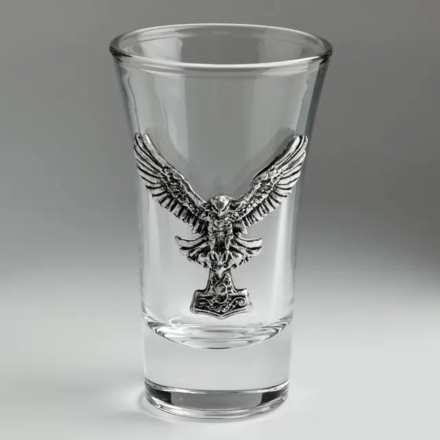 Viking Hawk Shot Glass with Mjölnir | Norse Glass