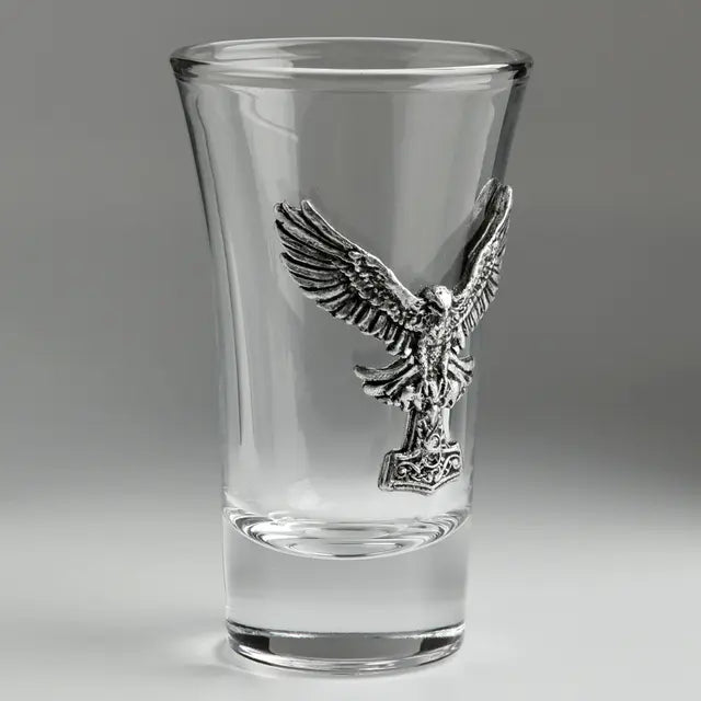 Viking Hawk Shot Glass with Mjölnir | Norse Glass