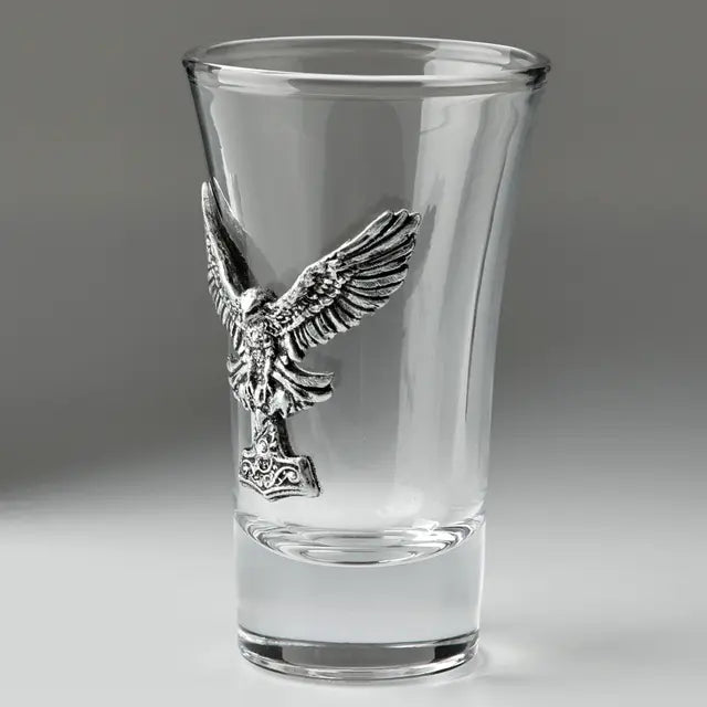 Viking Hawk Shot Glass with Mjölnir | Norse Glass