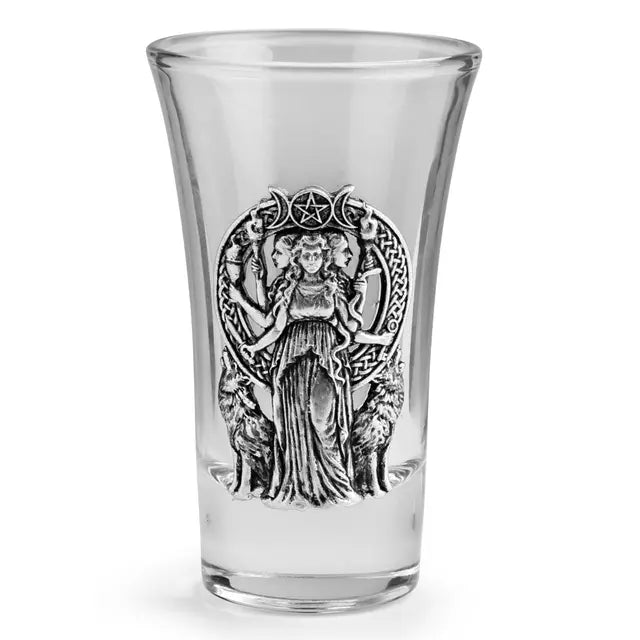 Hecate &amp; Wolves Shot Glass | Greek Goddess Glass