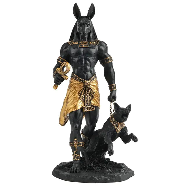 Anubis Egyptian God Statue | Guardian of the Dead with Ankh & Hound - 10½" Tall