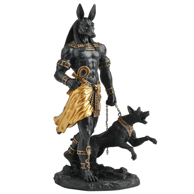Anubis Egyptian God Statue | Guardian of the Dead with Ankh & Hound - 10½" Tall