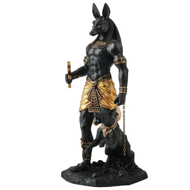 Anubis Egyptian God Statue | Guardian of the Dead with Ankh & Hound - 10½" Tall