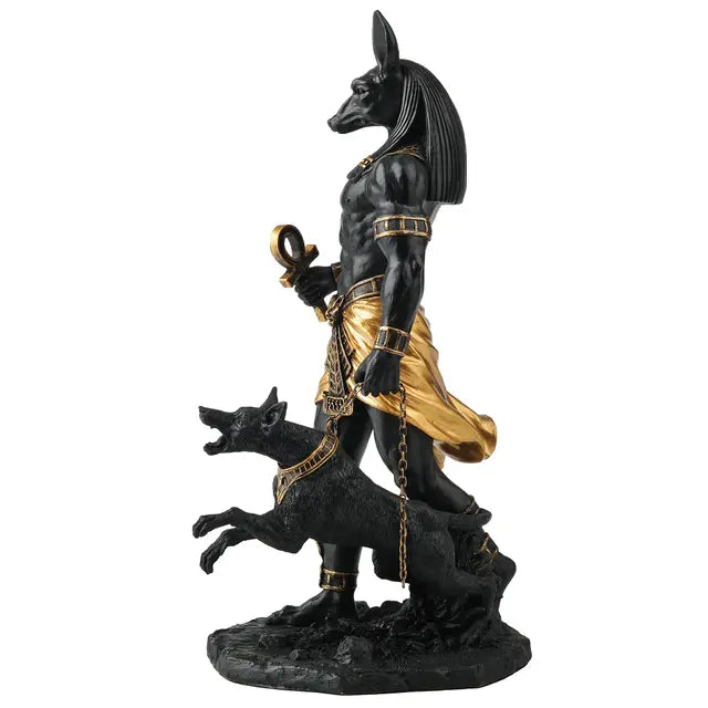 Anubis Egyptian God Statue | Guardian of the Dead with Ankh & Hound - 10½" Tall
