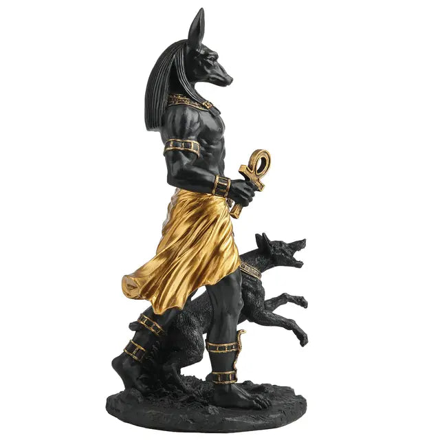 Anubis Egyptian God Statue | Guardian of the Dead with Ankh & Hound - 10½" Tall