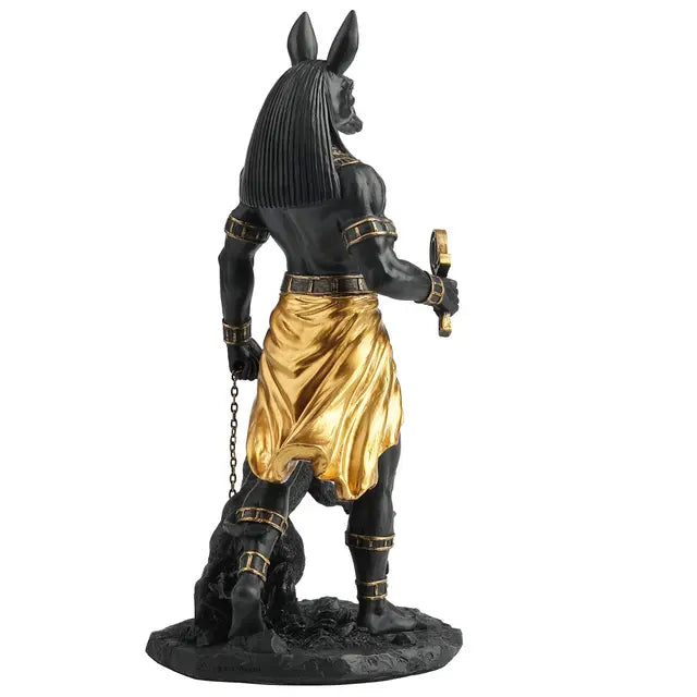 Anubis Egyptian God Statue | Guardian of the Dead with Ankh & Hound - 10½" Tall
