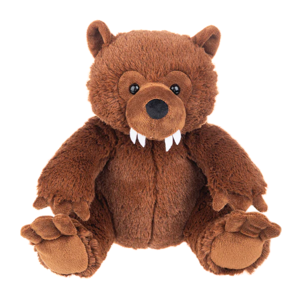 Brown plush bear toy on a white background