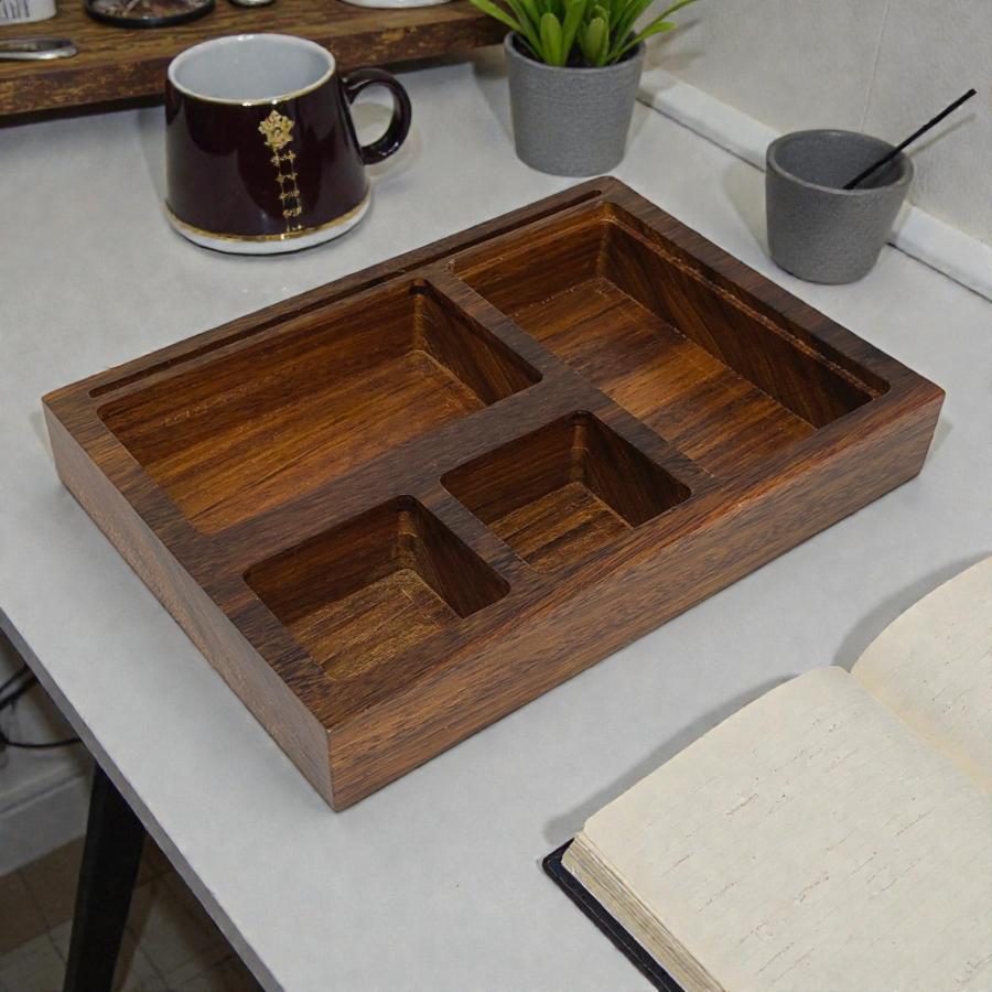 Wooden Altar & Tarot Storage Tray – Sectioned Organizer with Card Slot (9.5"L x 6.75"W x 1.5"H)