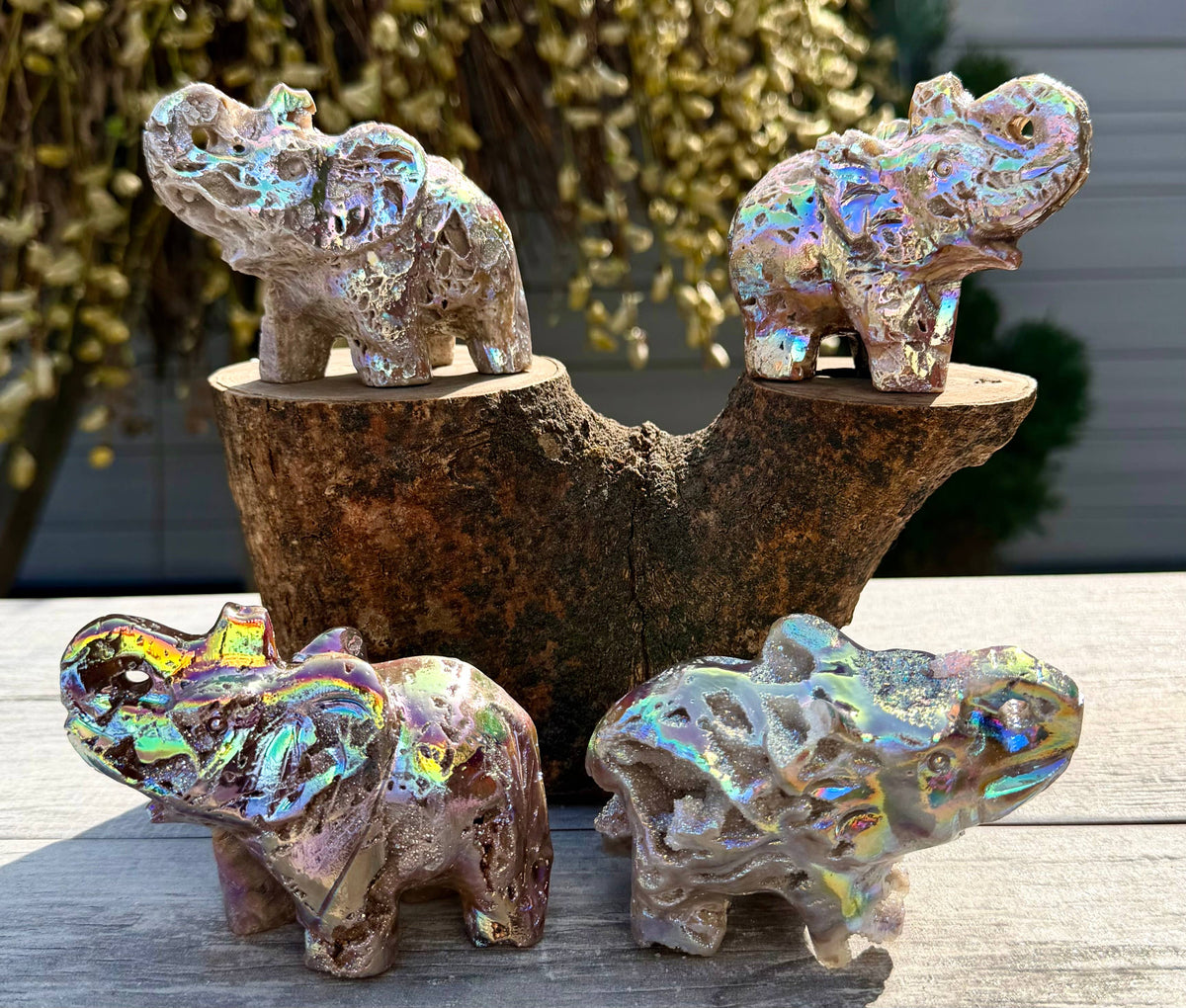 Aura Sphalerite Elephant Figurine - 10cm Luck & Protection Iridescent Crystal