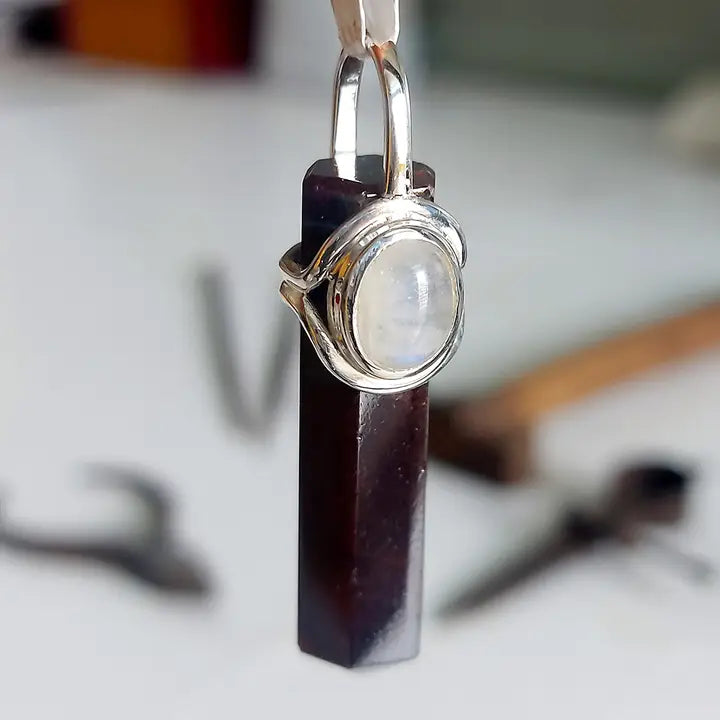 Garnet and Moonstone Point Sterling Silver Pendant