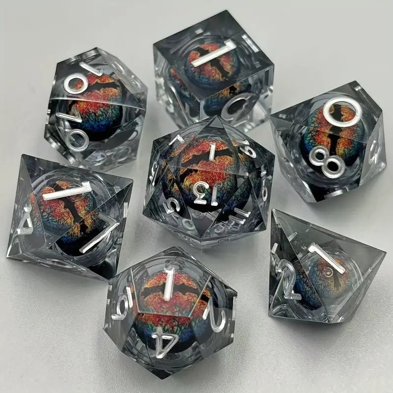 Flowable Liquid Dice 7-piece D&D Sharp Resin Inclusion Dice