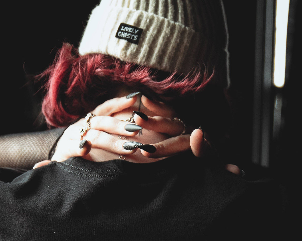 Ghost White | Ghostie Embroidered & Reversible Knit Beanie