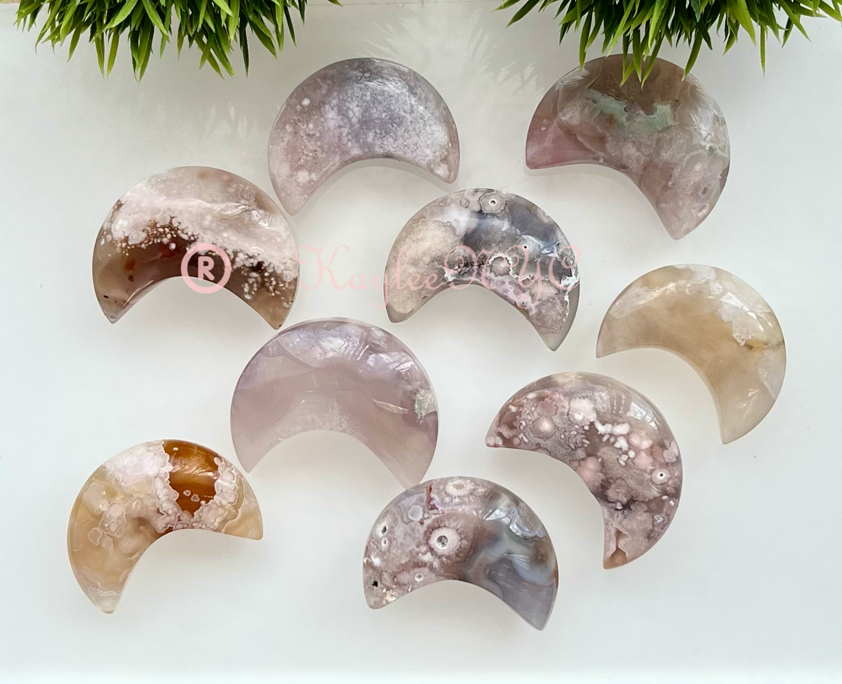 Flower Agate Polished Gemstone Moon
