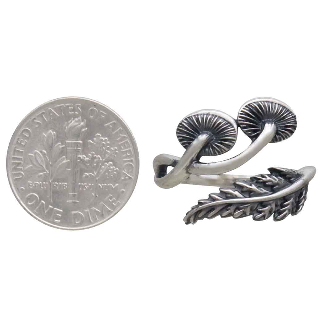 Sterling Silver Mushroom and Fern Bypass Ring
