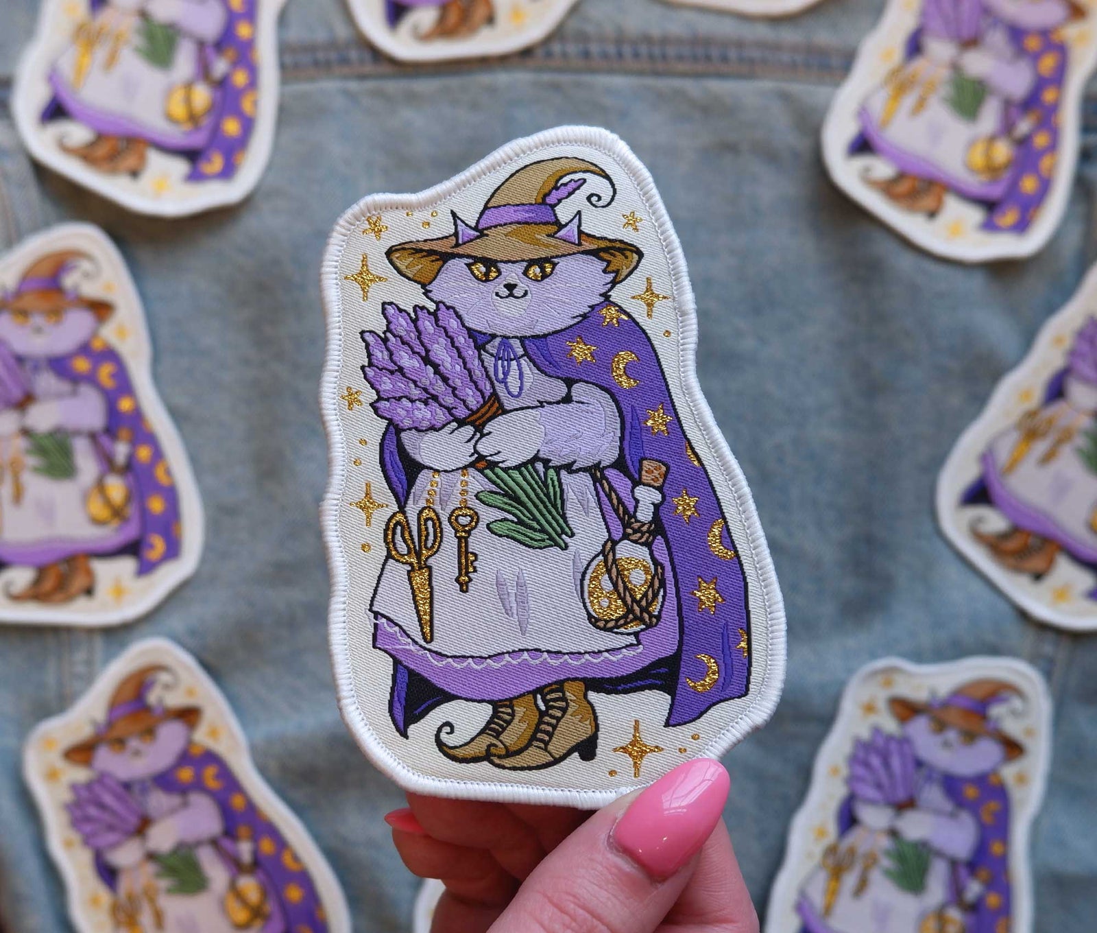Lavender Cat Witch - Woven Patch