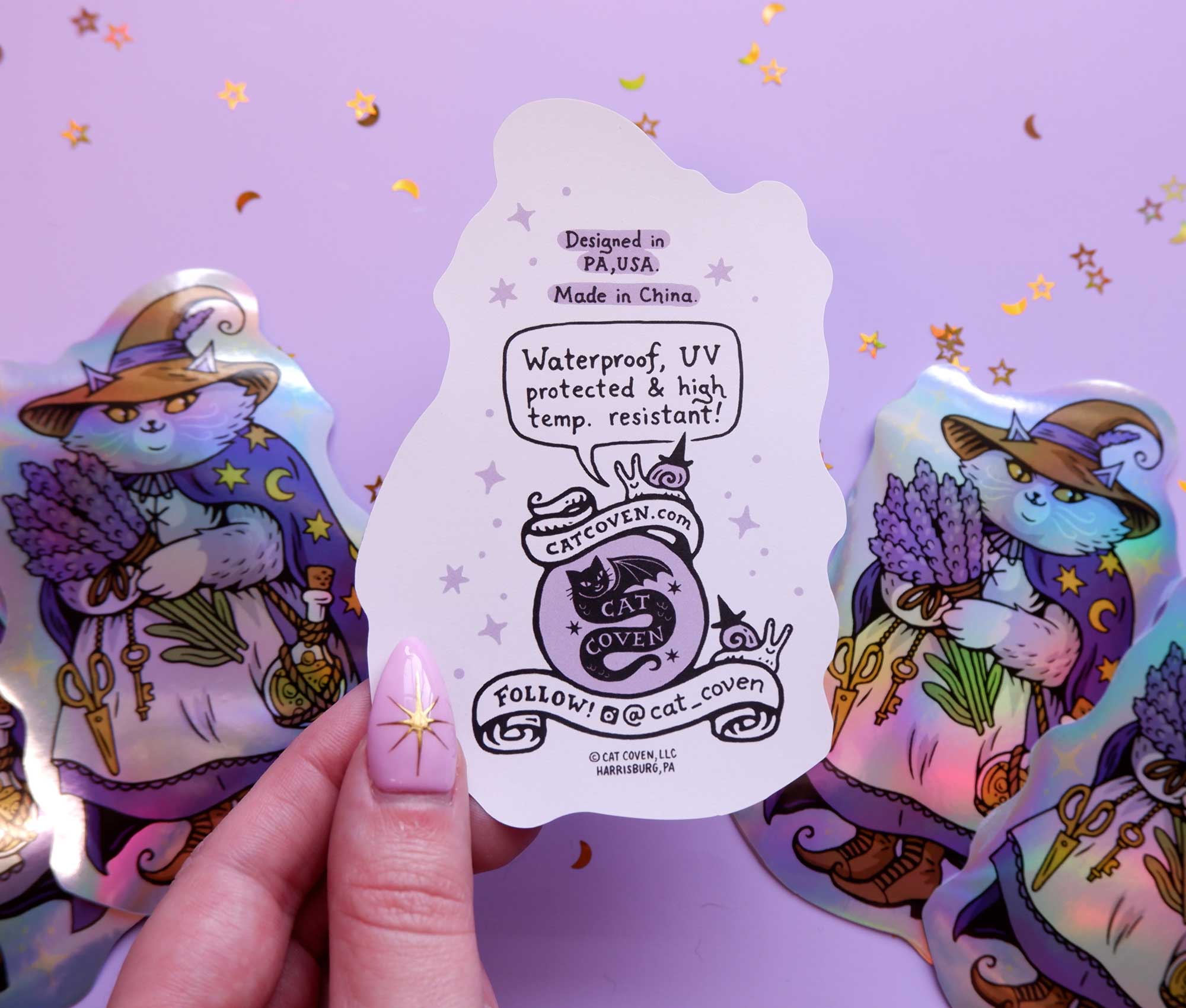 Lavender Cat Witch - Holographic Sticker