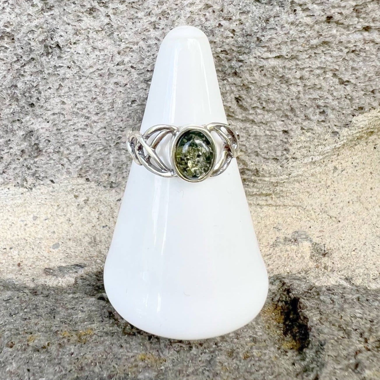 Baltic Amber Oval Celtic Knot Sterling Silver Ring