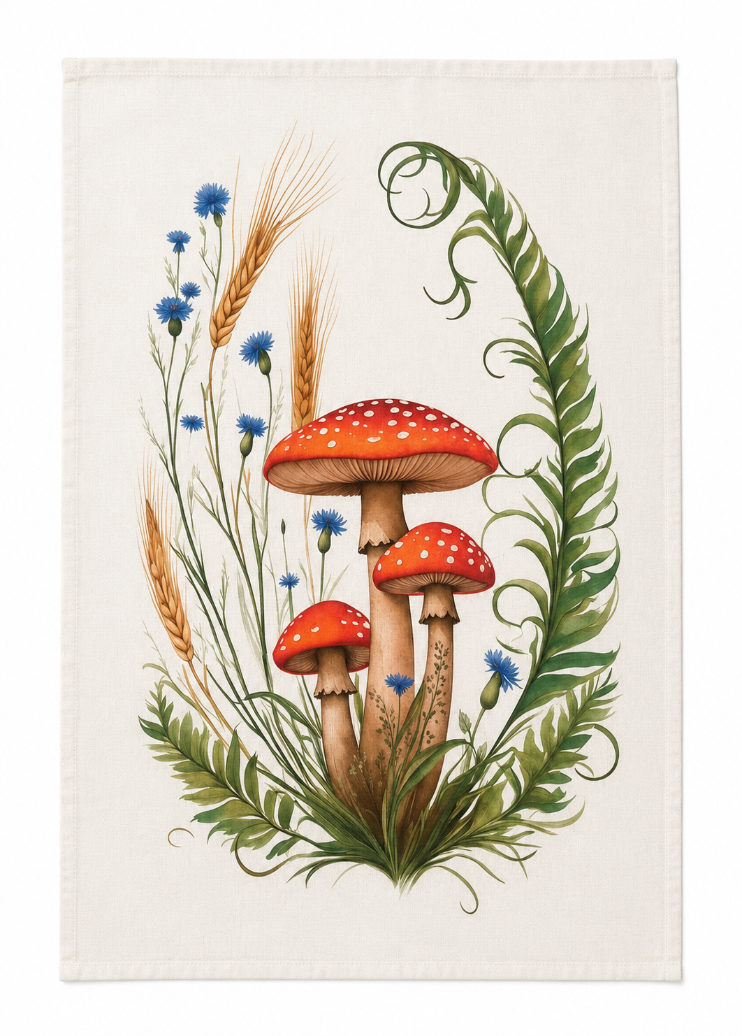 Mushrooms & Ferns Botanical Tea Towel