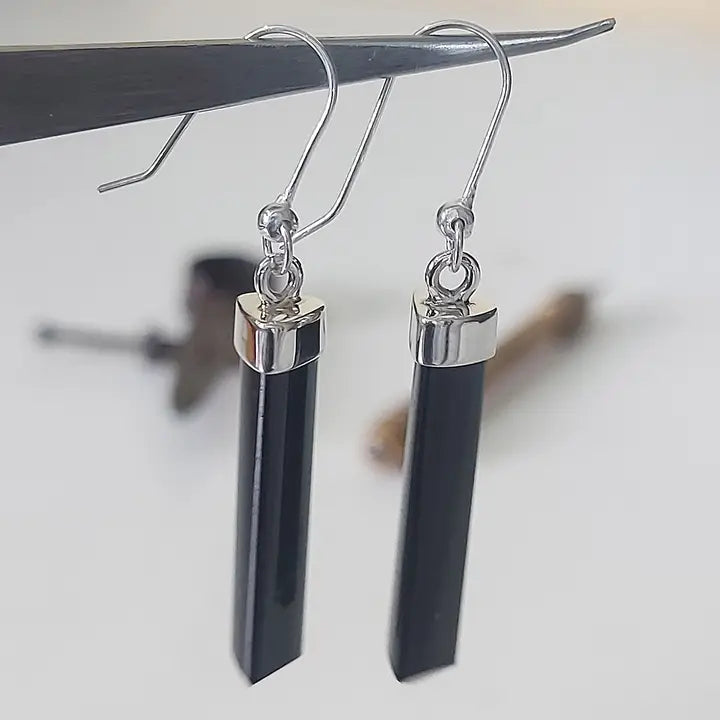 Black Tourmaline Crystal Gemstone Earrings
