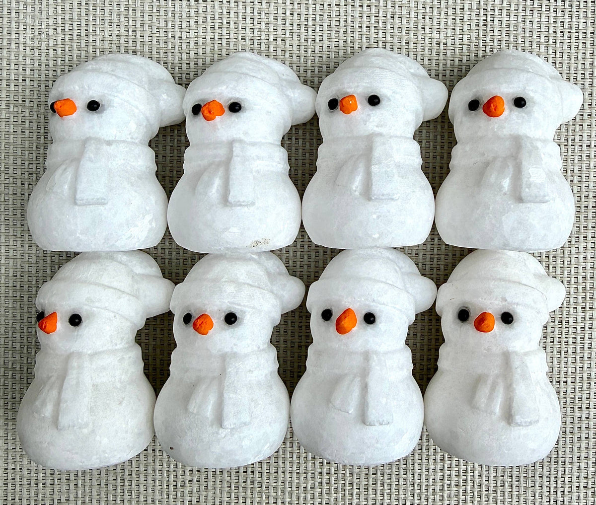 Natural Snow Quartz Snowman Carving with Obsidian Eyes