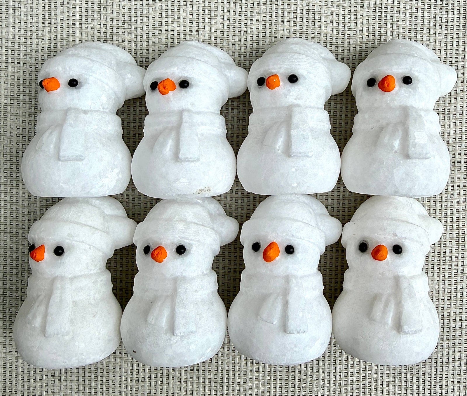 Natural Snow Quartz Snowman Carving with Obsidian Eyes