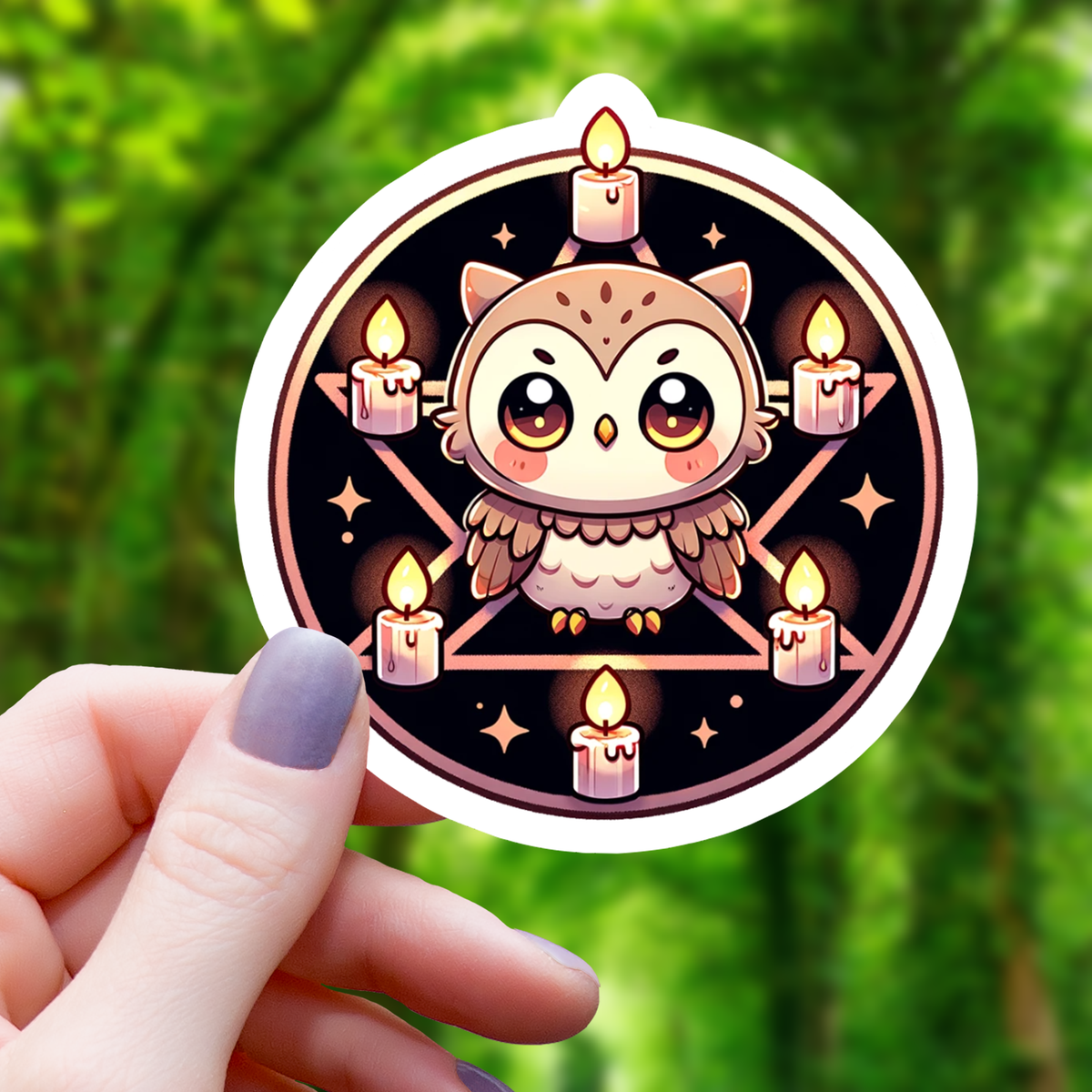Pentagram Chibi Owl Sticker 2 - 3&quot;