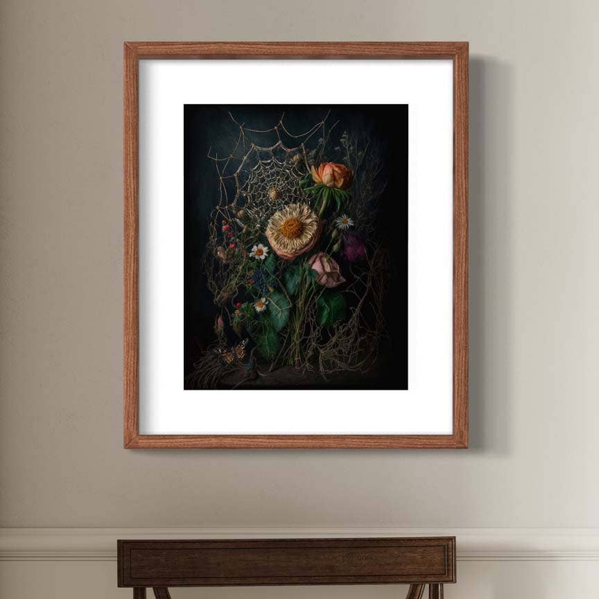 Gothic Floral and Spiderweb Art Print