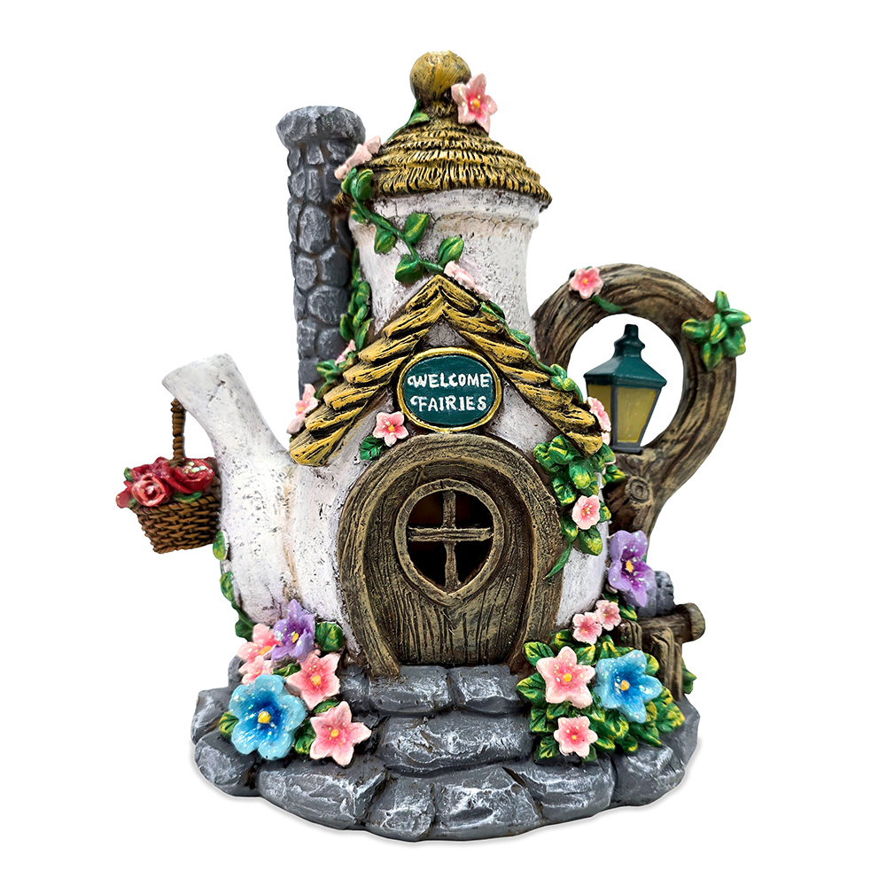 Solar Fairy Tea Pot House Garden Statue