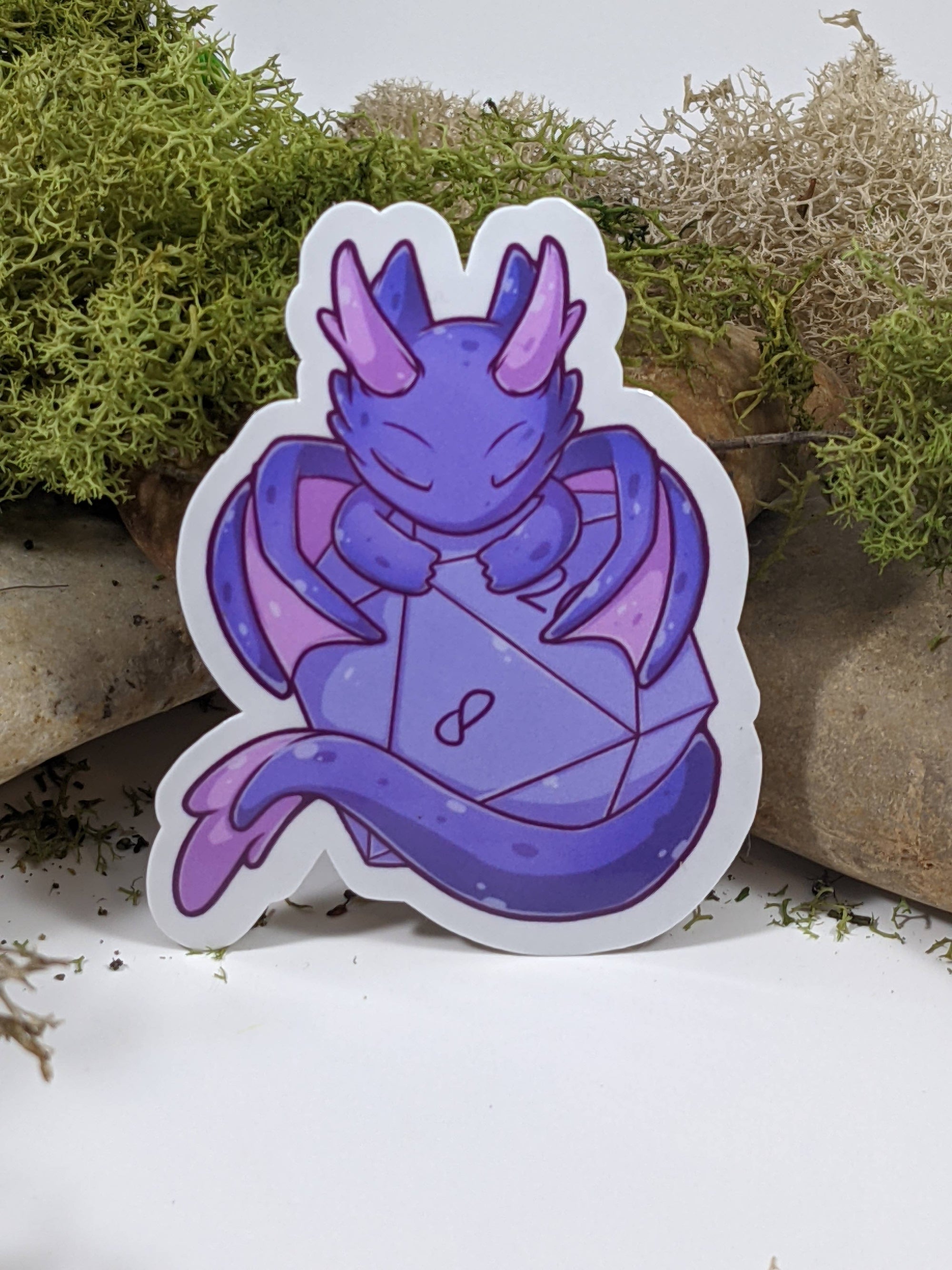 Purple Dragon With Polyhedral Dice Sticker - 2.5"