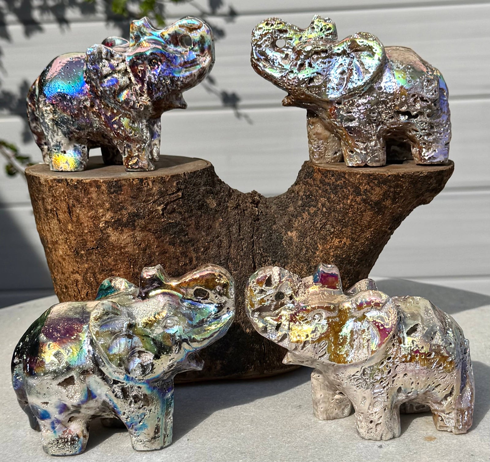 Aura Sphalerite Elephant Figurine - 10cm Luck & Protection Iridescent Crystal