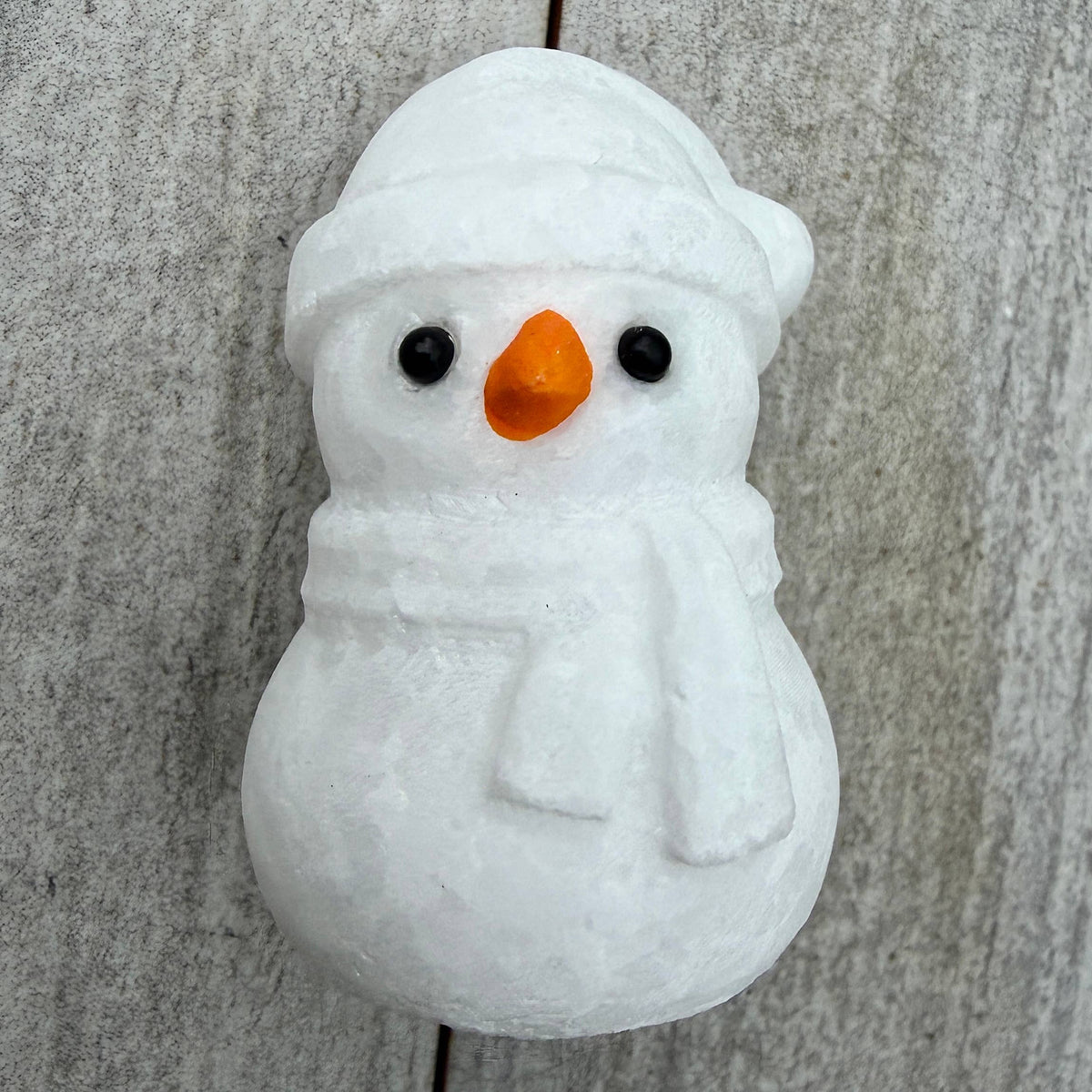 Natural Snow Quartz Snowman Carving with Obsidian Eyes