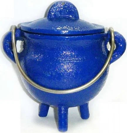 Blue Cast Iron Cauldron with Lid – Witch Altar, Spell &amp; Incense Burner
