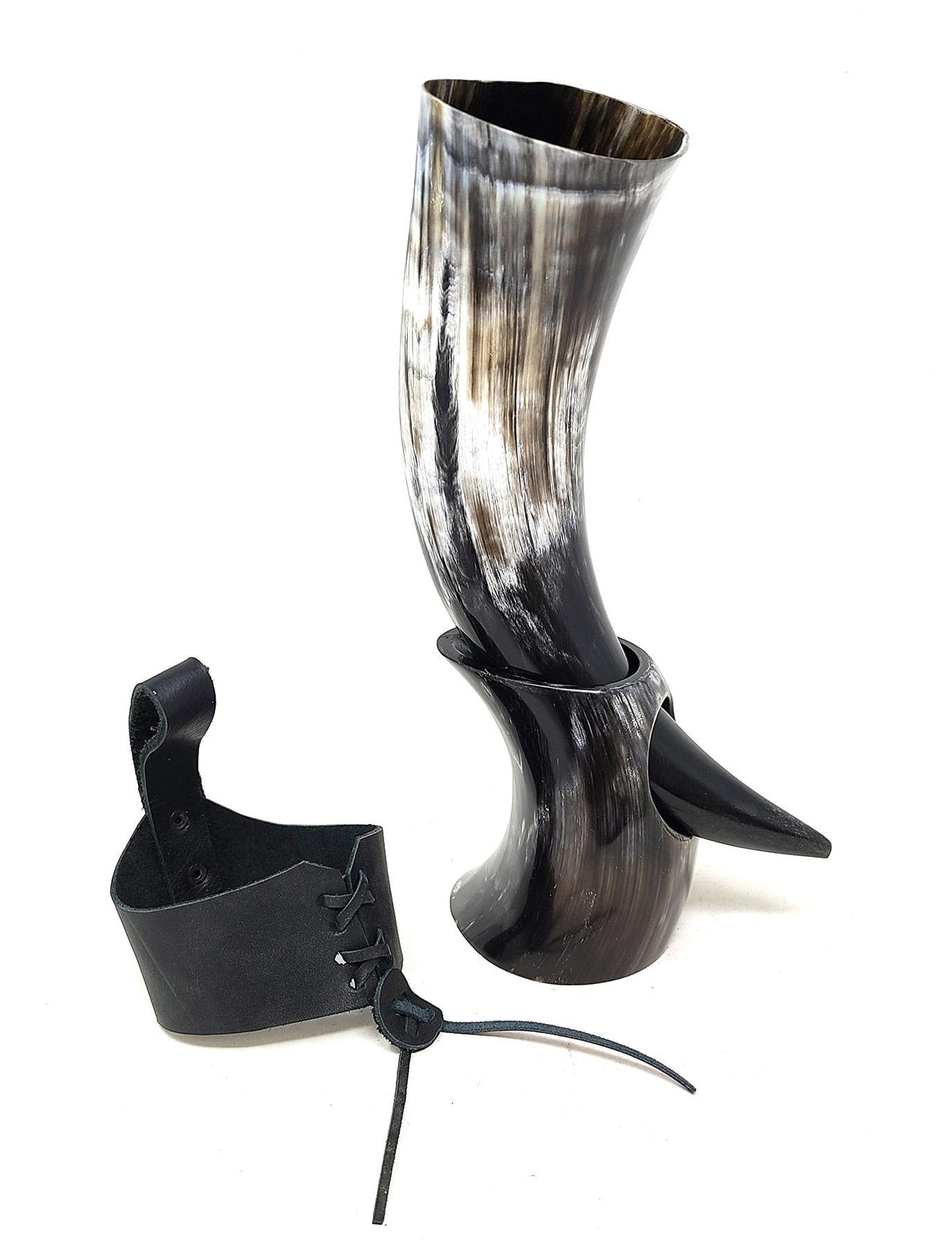 Authentic Viking Drinking Horn with Stand & Leather Frog – Handcrafted Medieval Horn
