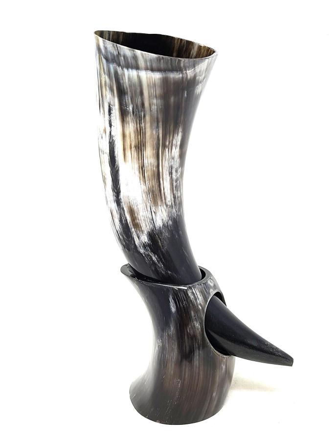 Authentic Viking Drinking Horn with Stand & Leather Frog – Handcrafted Medieval Horn