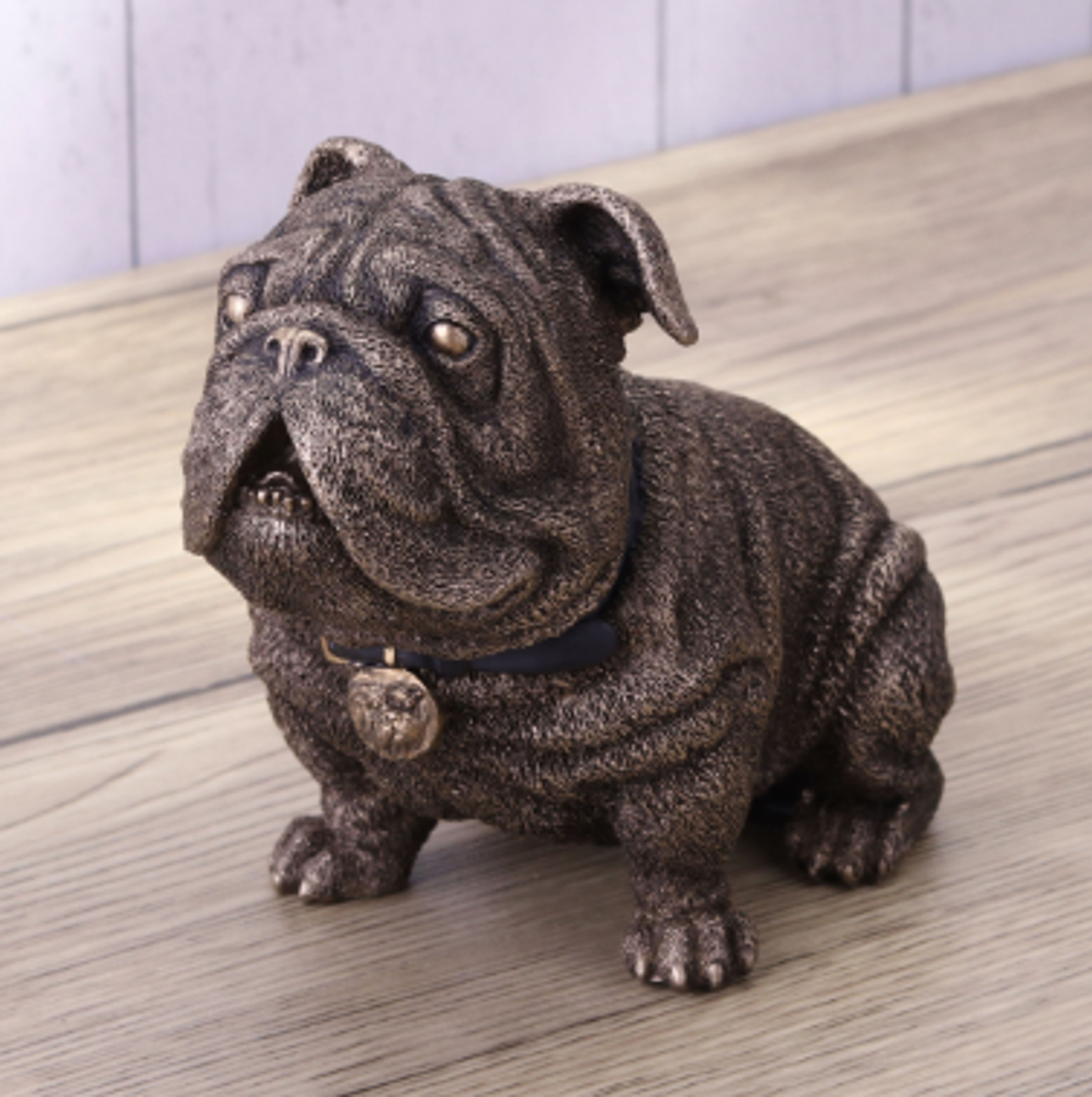 Sitting Bulldog Wearing Collar Statue