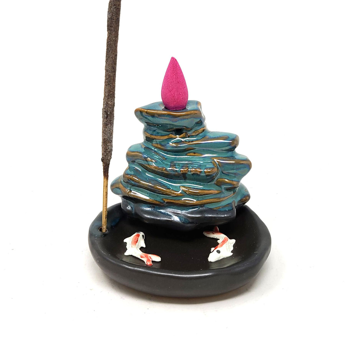 Lotus &amp; Koi Waterfall Backflow Incense Burner (3.75" x 3")