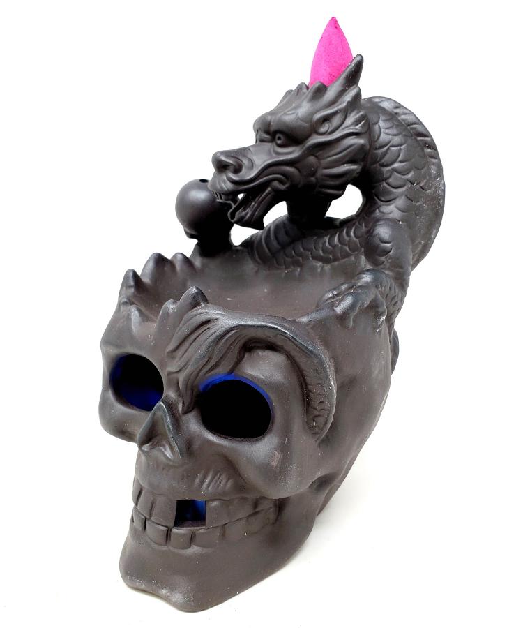 Ceramic Skull Dragon Backflow Incense Burner – 6" Waterfall Holder