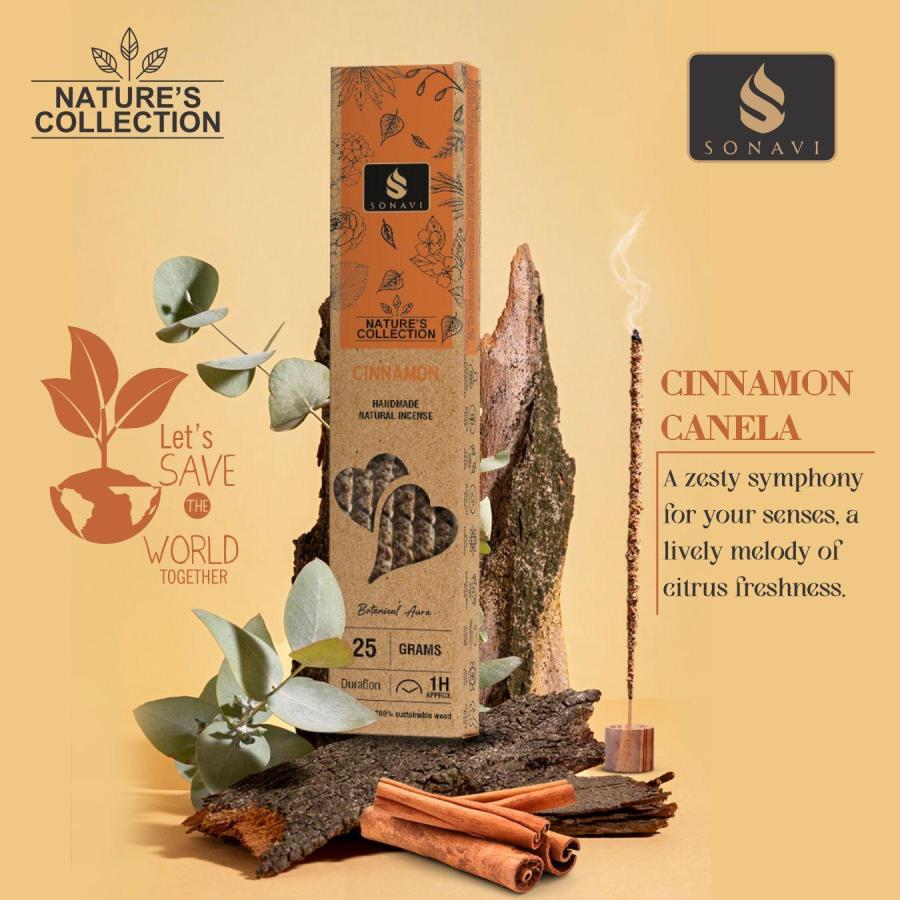 SONAVI Cinnamon Incense Sticks – All-Natural Spicy Aromatic Incense | 25g Handcrafted Pack for Home, Rituals &amp; Meditation