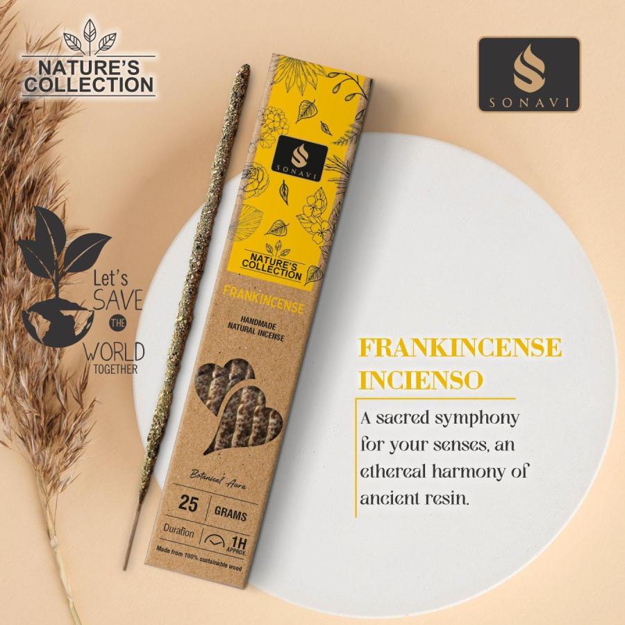 SONAVI Frankincense Incense Sticks – All-Natural Resin Incense | Charcoal-Free, Chemical-Free &amp; 25g Handcrafted Pack