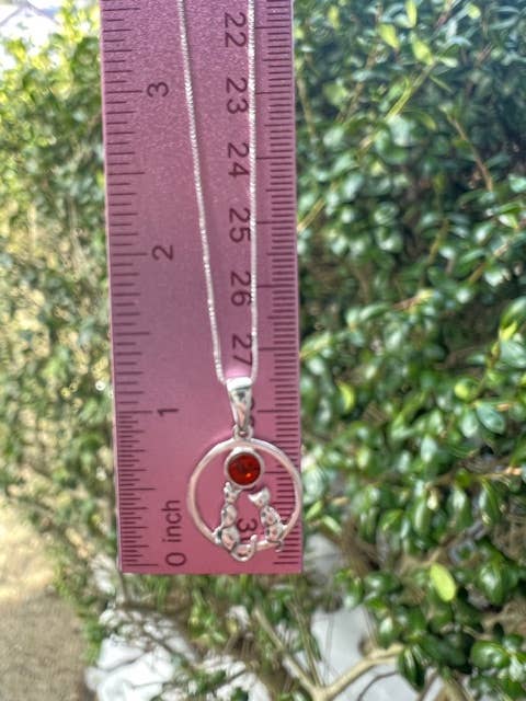 Cats looking at Moon Baltic Amber Sterling Silver Pendant