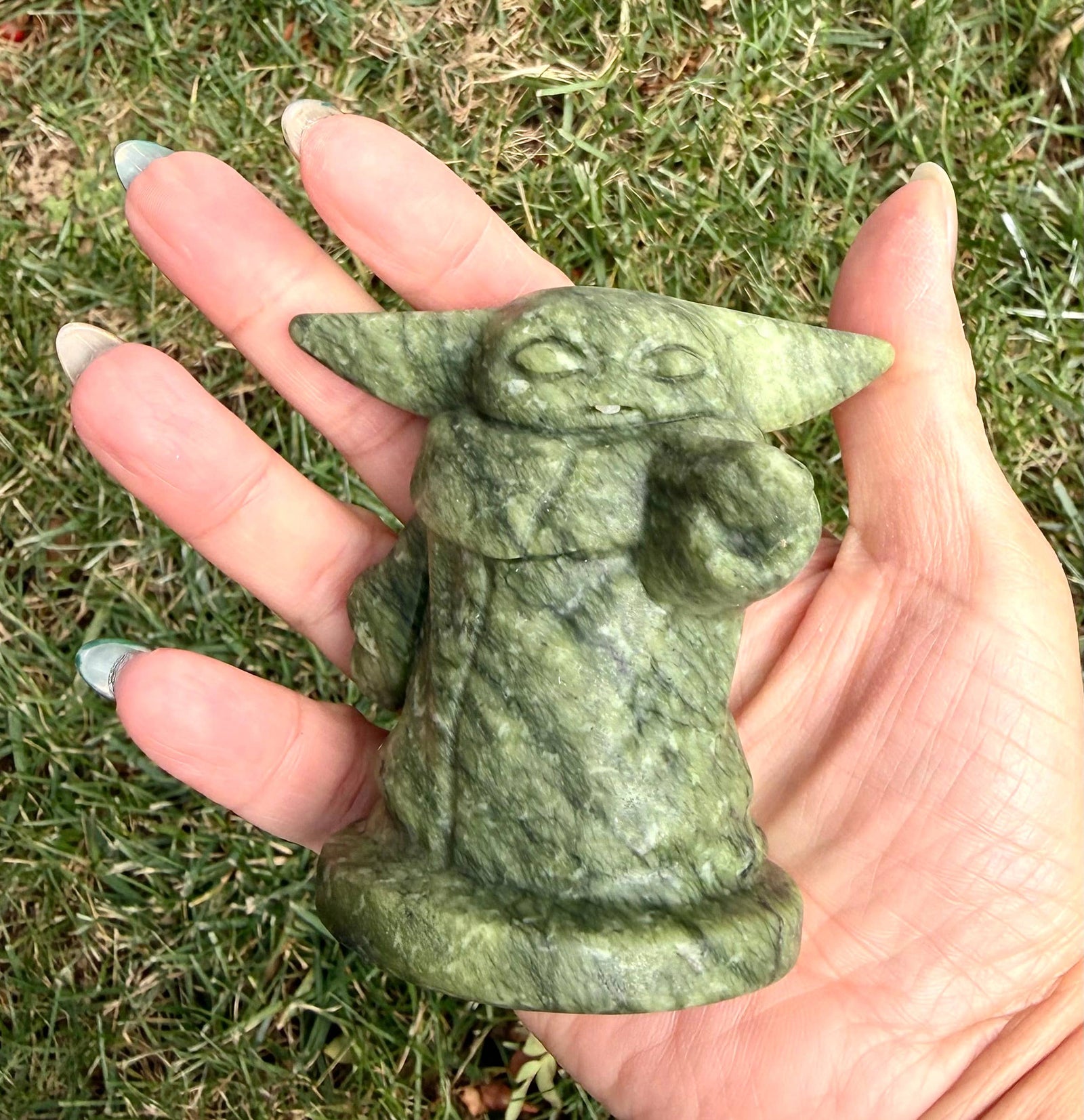 Natural Nephrite Jade Yoda 8cm Healing Energy