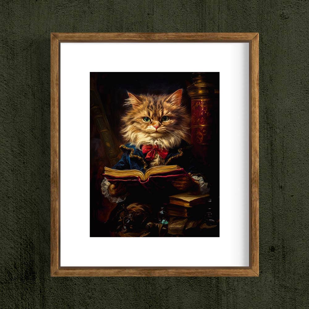 Baroque Cat Reading a Book Art Print