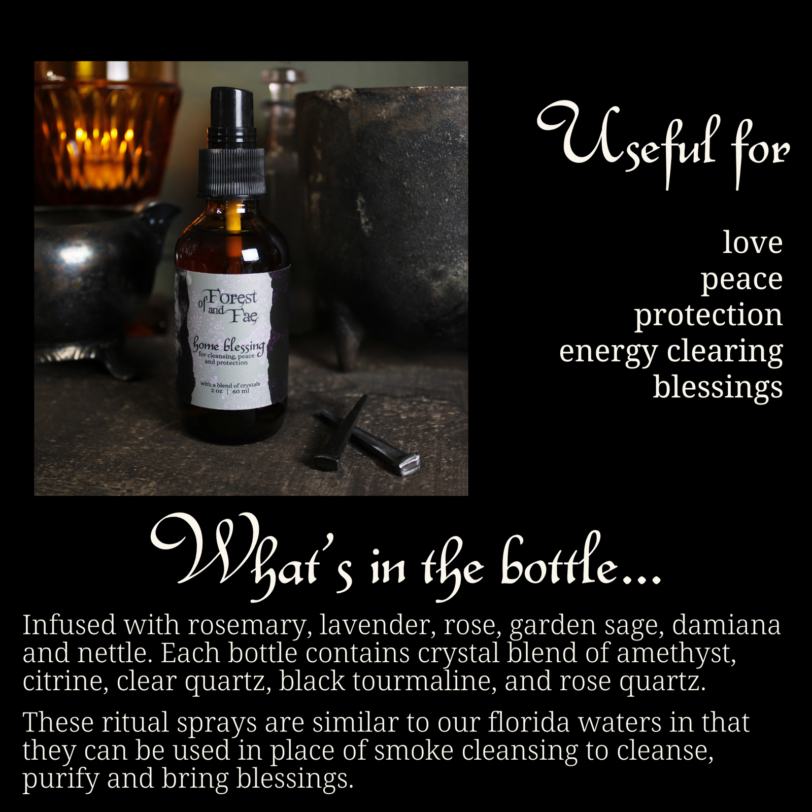 Home Blessing Cleansing Spray • Crystal Infused • Witchcraft