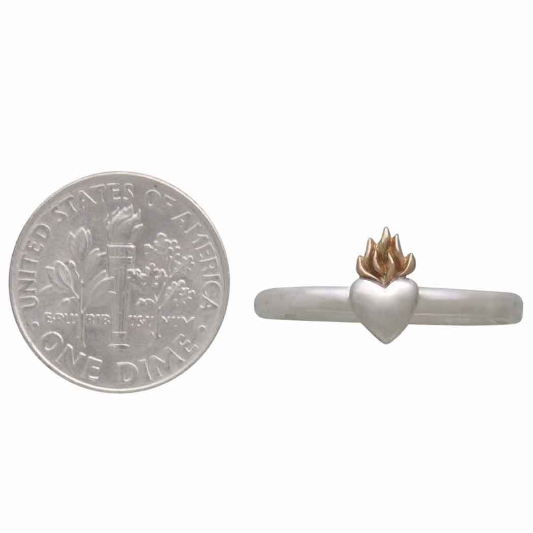 Silver and Bronze Flaming Heart Ring