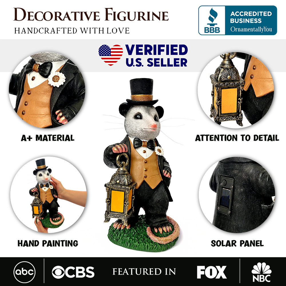 Gentleman Opossum the Victorian Nightcrawler Solar Statue